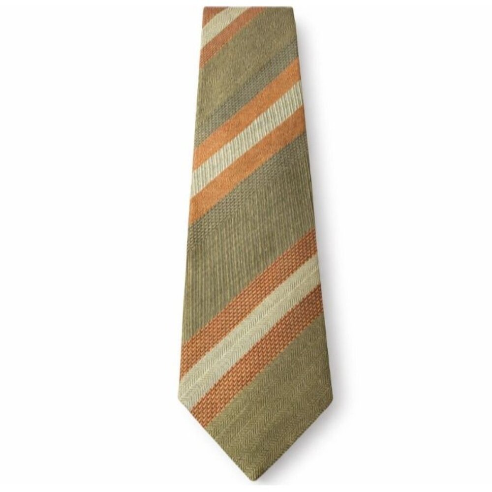 Charles Jourdan Paris Cotton Linen Tie Italy Olive Brown Striped Necktie